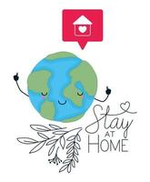kawaii world cartoon and stay at home text vector design