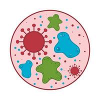 Covid 19 virus set inside pink circle vector design