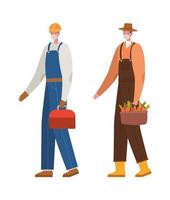 Male gardener and constructer with masks vector design