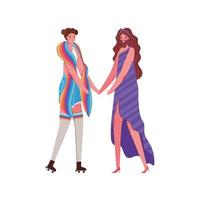 Woman and man cartoon with costume and lgtbi flag vector design