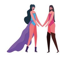 dibujos animados de hombres travestidos con disfraces de diseño vectorial vector