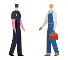 constructor masculino y policía con máscaras de diseño vectorial vector