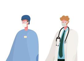 Isolated male doctors with masks vector design