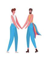 Woman and man cartoon with costume and lgtbi flag vector design