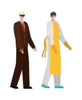 Male cook and captain with masks vector design