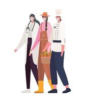 Female doctor gardener and chef with masks vector design