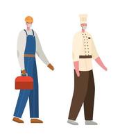 constructor masculino y chef con máscaras de diseño vectorial vector