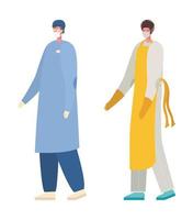 Isolated male doctor and cook with masks vector design