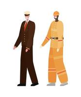 Male constructer and captain with masks vector design