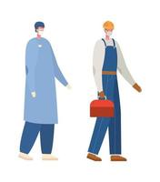 Isolated male doctor and constructer with masks vector design