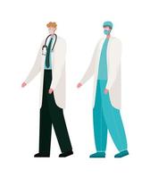 Isolated male doctors with masks vector design