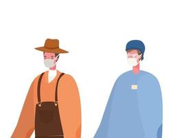 Isolated male doctor and gardener with masks vector design