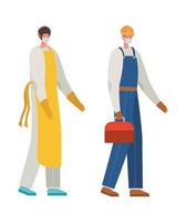 Male cook and constructer with masks vector design