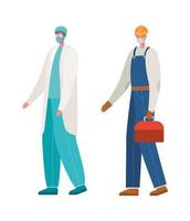 Isolated male doctor and constructer with masks vector design