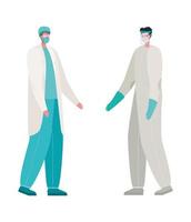Men doctors with protective suit and mask vector design
