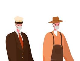 Male gardener and captain with masks vector design