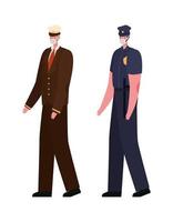 Male captain and police with masks vector design