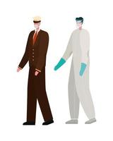 captain man and doctor with protective suit and mask vector design