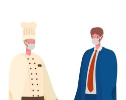 Male chef and businessman with masks vector design