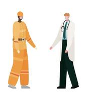 Isolated male doctor and constructer with masks vector design