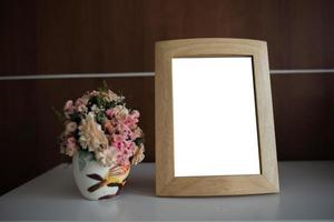 Photo frame on table with copy space