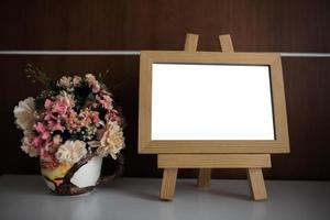 Photo frame on table with copy space