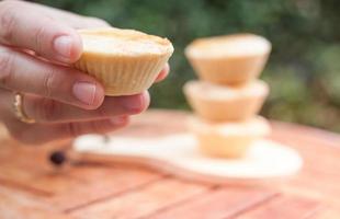 Close-up of a hand holding a tart photo