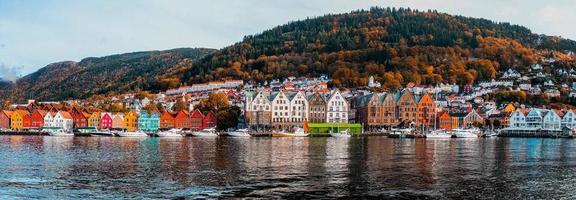 Panorama of Norwegian seaside town photo