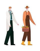 Isolated male doctor and gardener with masks vector design