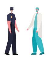 Isolated male doctor and police man with masks vector design