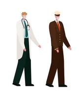 Isolated male doctor and captain with masks vector design