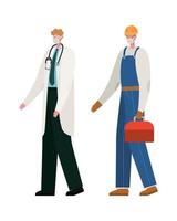 Isolated male doctor and constructer with masks vector design