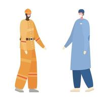 Isolated male doctor and constructer with masks vector design