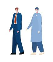 Isolated male doctor and businessman with masks vector design