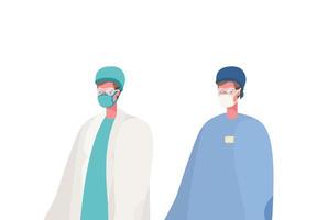 Isolated male doctors with masks vector design