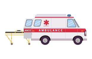 Ambulance paramedic car side view and stretcher vector design