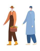 Isolated male doctor and gardener with masks vector design