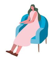 Woman cartoon on blue chair vector design