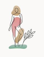 Línea cuerpo de mujer con una planta verde. vector