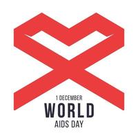 World AIDS day 1 December red geometric loop ribbon symbol hope and support. Red heart shape. Vector illustration