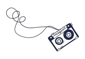 Hand Drawing Audio Cassette Vector Illustration. Scribble Music Cassette in Doodle Style
