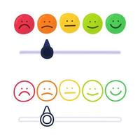 Feedback or rating scale with smiles representing various emotions in hand draw style. Customer's review and evaluation of service or good. Colorful vector illustration in doodle style