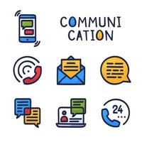 set communication simple outline color icon on white background. Hand drawn cartoon vector illustration