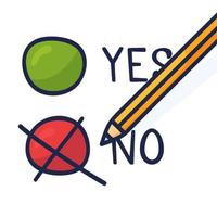 A pencil which marks the option no. A hand-drawn doodle illustration that displays a bad decision or a negative choice. vector