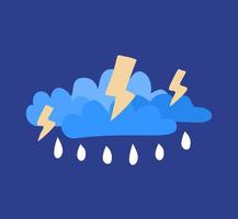 nube con icono de rayo y lluvia. Ilustración de dibujos animados de nubes con relámpagos y lluvia icono de vector para web.
