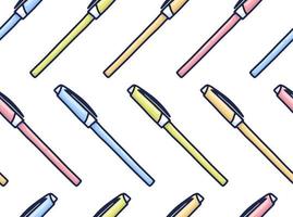 Colorful pens pattern in cartoon style. Seamless texture with pens. Doodle vector elements. Back to school background. Hand drawn sketch.