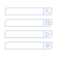 Search bar vector design element. Set of search bar boxes text, location, image and video. UI interface template isolated on white background.