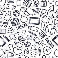 Funny seamless pattern with different doodle icon and creative elements. Vector hand drawn illustration