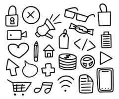 Mega collection of doodle items. Vector set Hand-drawn icons of different subjects