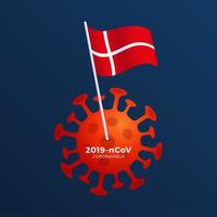 Denmark vector flag pinned to a coronavirus. Stop 2019-nCoV outbreak. Coronavirus danger and public health risk disease and flu outbreak. Pandemic medical concept with dangerous cells